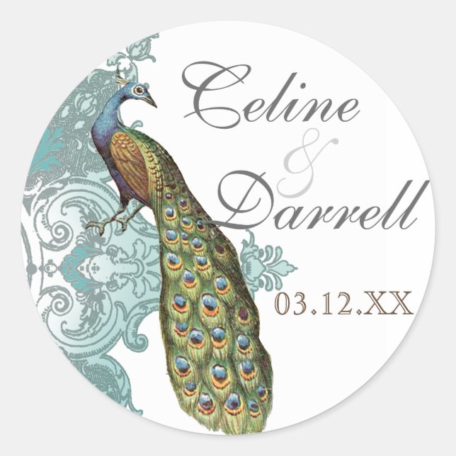 Sticker Mariage Peacock Baroque ou Sceau - Bleu (Devant)