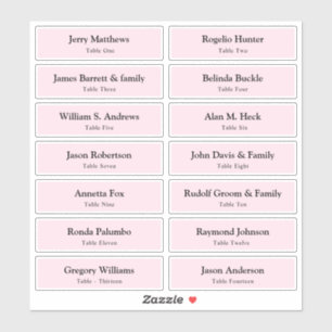 Sticker Mariage Place Card Nom de l'invité Numéro de table