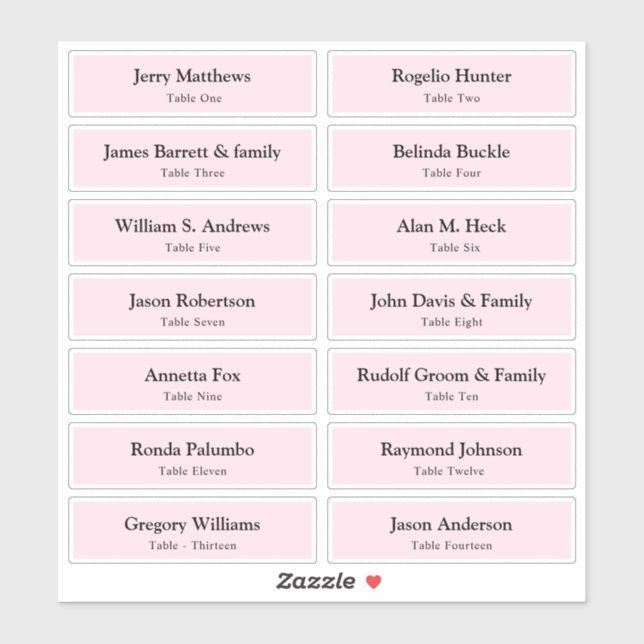 Sticker Mariage Place Card Nom de l'invité Numéro de table (Feuille)