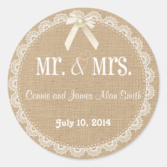 Sticker Mariage pour Burlap et dentelle rustique (Devant)