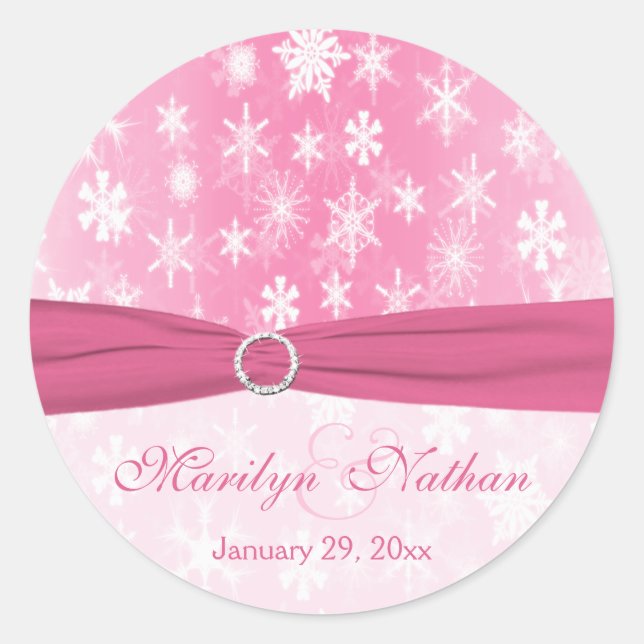 Sticker Mariage pour flocons de neige rose et blan (Devant)