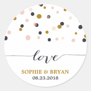 Sticker Mariage pour points Confetti rose et or