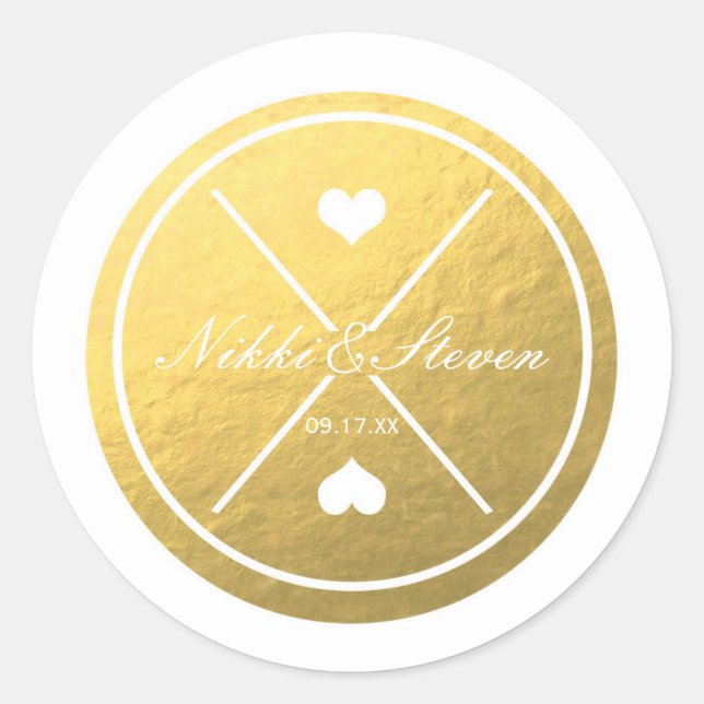 Sticker Mariage rond Coeur Blanc & Or (Devant)