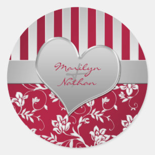 Sticker Mariage rond de 1,5 po pour coeur rouge et