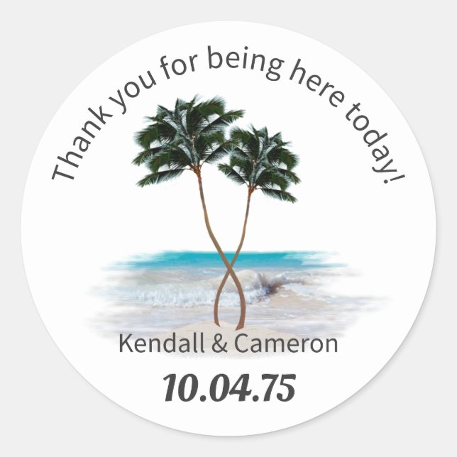 Sticker Mariage rond de palmiers tropicaux (Devant)