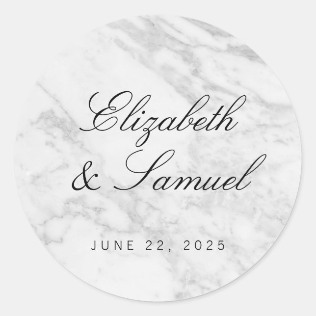 Sticker Mariage rond marbré blanc élégant (Devant)