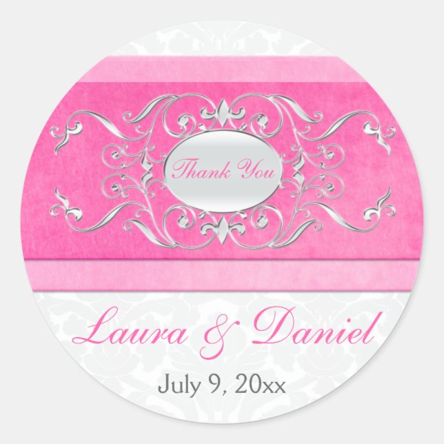 Sticker Mariage rose, blanc et gris de 1,5 po (Devant)