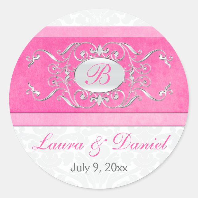 Sticker Mariage rose, blanc et gris de 1,5 po (Devant)