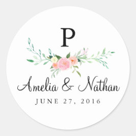 Sticker Mariage rose fleuri à l'aquarelle douce