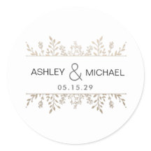 Sticker Mariage Rose Gold Leafy Frame