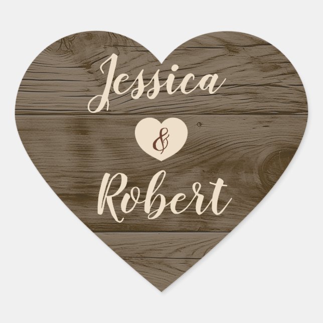 Sticker Mariage Rustic Barn Wood Heart (Devant)