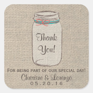 Sticker Mariage rustique Mason Jar Burlap
