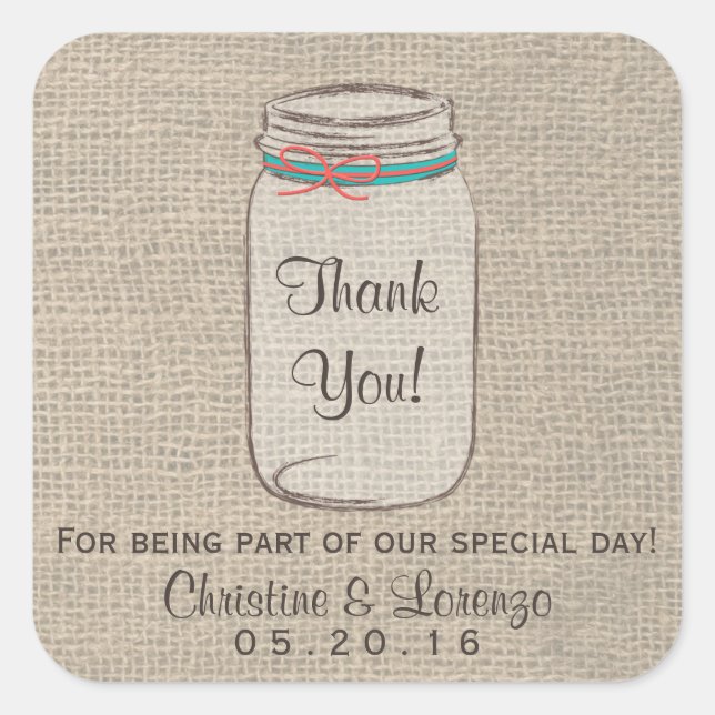 Sticker Mariage rustique Mason Jar Burlap (Devant)