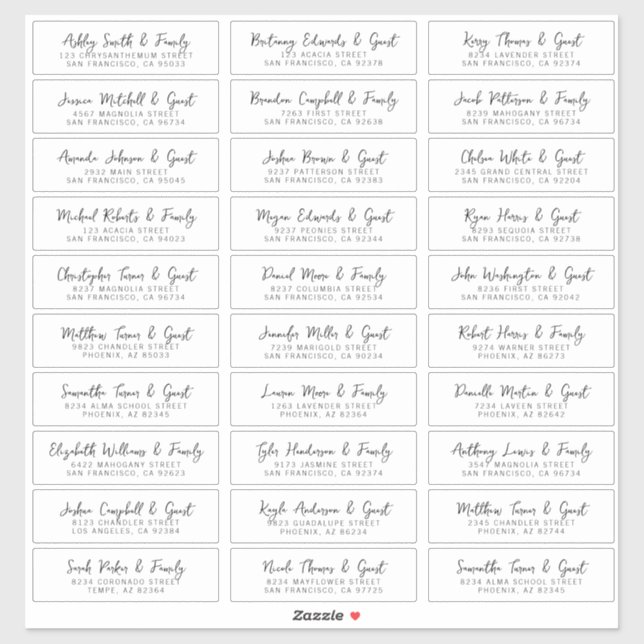 Sticker Mariage Simple Moderne Chic Nom d'hôte Adresse (Feuille)