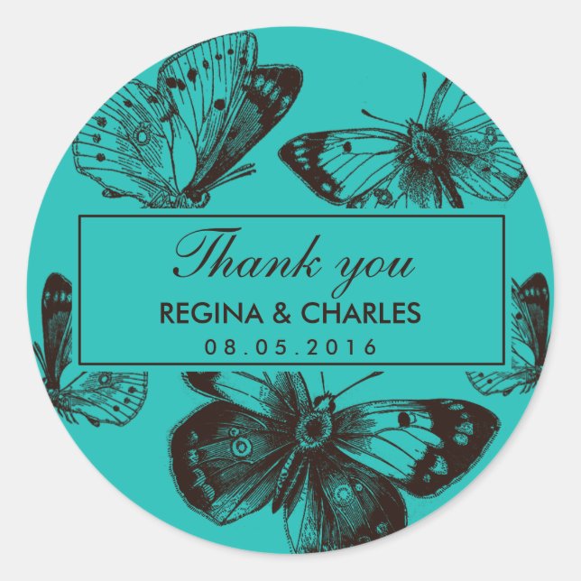 Sticker Mariage Turquoise Blue Butterfly (Devant)
