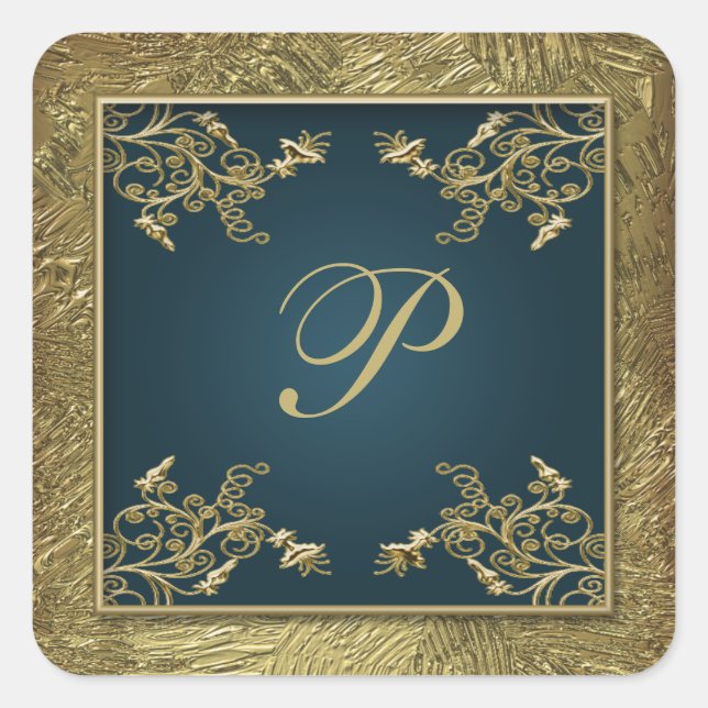 Sticker Mariage turquoise et or Floral Monogram 2 (Devant)