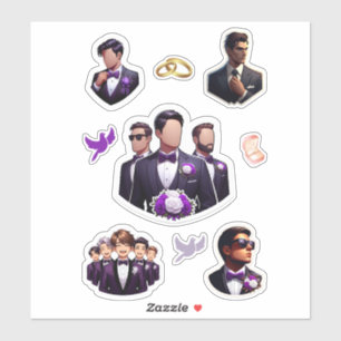 Sticker Marié et garçons d'honneur en violet
