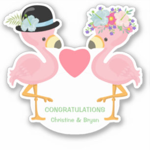 Sticker Mariée et Flamant rose de chambre Couple Contour