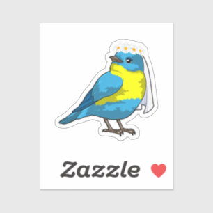 Sticker Mariée oiseau avec couronne de fleurs