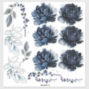 Sticker Marine Blue Peonies Floral Bouquet Créateur Ensemb