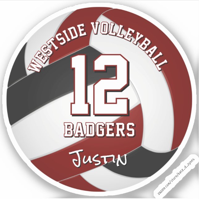 Sticker maroon black volleball équipe couleurs enfants nom (Devant)