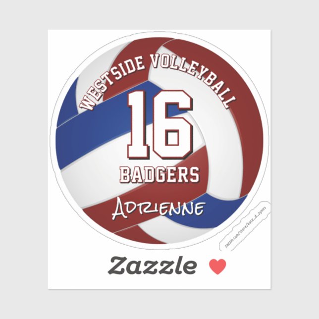 Sticker maroon blue volleball équipe couleurs enfants nom  (Feuille)