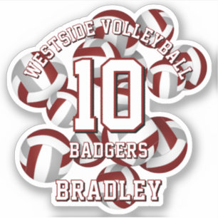 Sticker maroon gris équipe couleurs volleyballs nom enfant