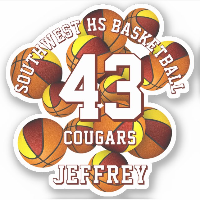 Sticker maroon or équipe couleurs basketballs nom de l'équ (Devant)