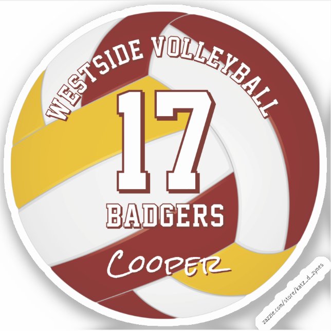 Sticker maroon or volleyball équipe couleurs enfants nom d (Devant)