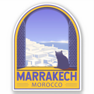 Sticker Marrakech Maroc Cat Retro