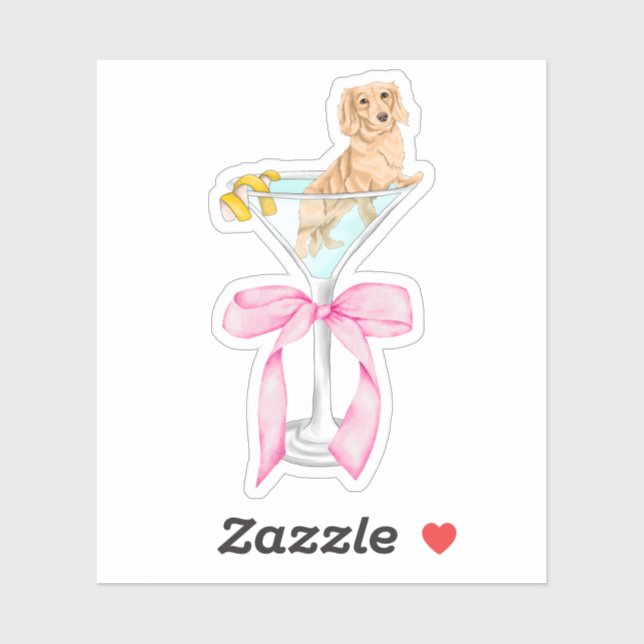 Sticker Martini Weenie Coquette Dachshund Aquarelle (Feuille)