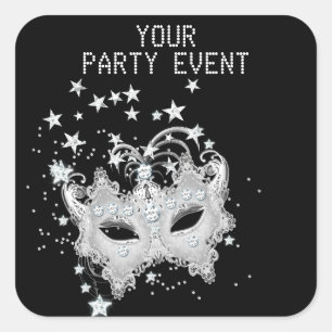 Sticker MASKE Weiß Silber Schwarz Party