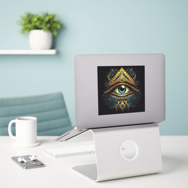 Sticker Masonique Tous Voir L'Oeil (Ordinateur portable sur le bureau)