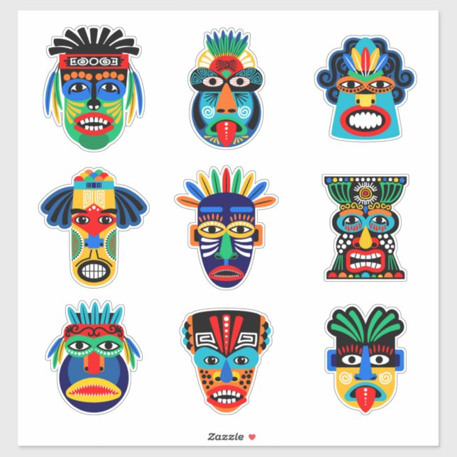 Sticker Masque tribal ethnique (Feuille)