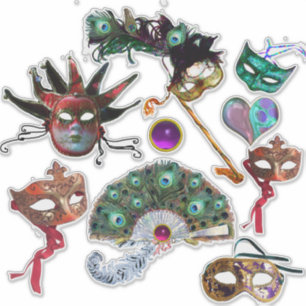 STICKER MASQUES DE CARNIVAL DU MARDI GRAS, ÉVENTAIL À PLUM