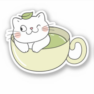 Sticker Matcha boba thé vert, matcha chat