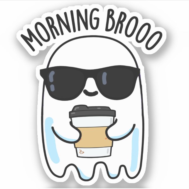 Sticker Matin Broo Funny Ghost Pun de café (Devant)