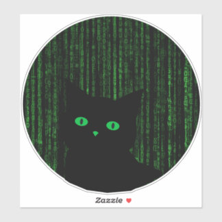 Sticker matrix cat, the matrix rain code, binary code
