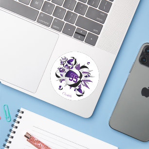 Sticker mauve noir basketballs étoiles fille maillot numér