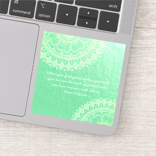 Sticker Méditation Yoga Professeur Vert Or Mandala Citatio