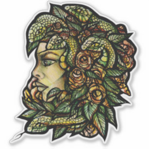 Sticker Medusa Serpents Verts Gorgone
