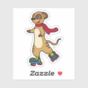 Sticker Meerkat comme patineur avec patins à rouleaux