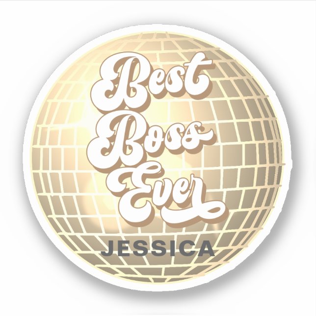 Sticker Meilleur Boss Jamais | Gold Disco Ball Retro | Per (Devant)