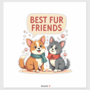 Sticker Meilleurs amis en pelage vintage mignon chat et ch