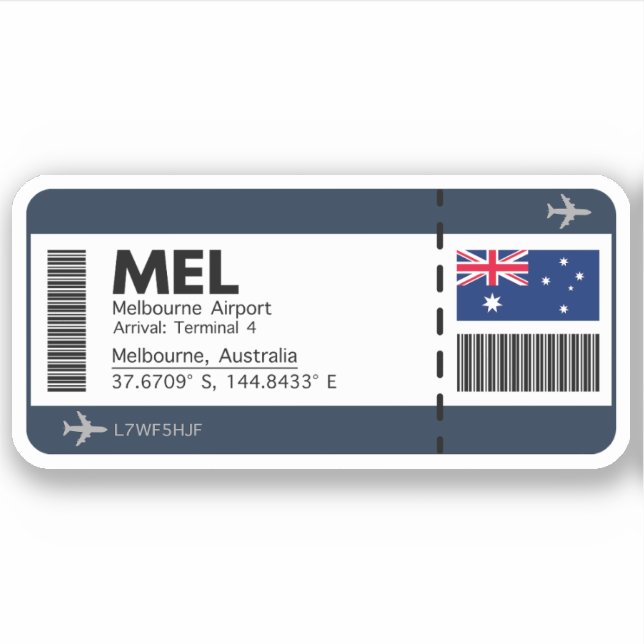 Sticker MEL Melbourne Boarding Pass - Airport Ticket (Devant)
