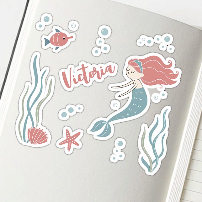 Sticker Mélange Sous L'Eau Thème Sirène Nom Personnalisé (Créateur téléchargé)