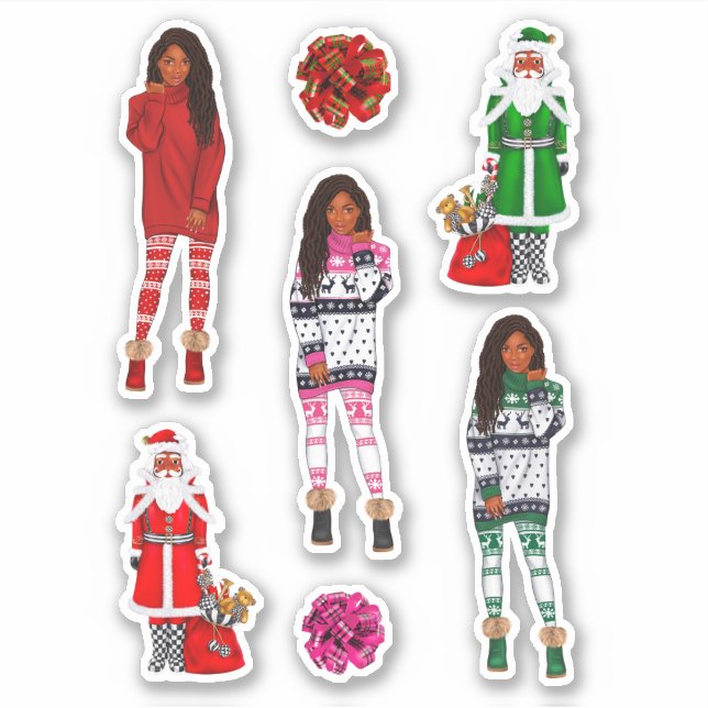 Sticker Melanin Noël Reine Noire Noël Noël Fille Noire Mag (Devant)