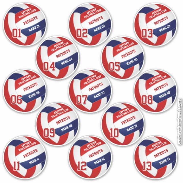 Sticker membres de l'équipe de volley-ball rouge bleu set  (Devant)