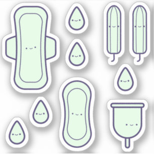 Sticker Menstrual Vert Fille Mignonne Jeu Première Période