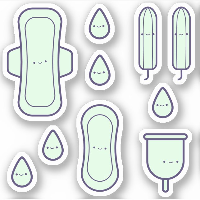 Sticker Menstrual Vert Fille Mignonne Jeu Première Période (Devant)